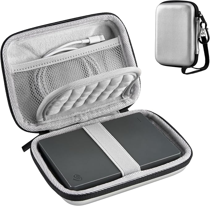 ProCase External Hard Drive Travel Case for 2.5" HDD/SSD -Silver | Fits Seagate Portable, Samsung T9, WD Elements, My Passport, Toshiba Canvio Basics, 1TB-5TB Drives, USB 3.0 HDD/SSD Storage by ProCase