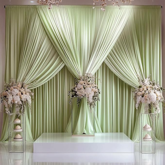 ESGOTBME 30x10ft Wrinkle Free Sage Green Backdrop Curtain for Parties Soft Fabric Drapes Wedding Curtain Backdrop for Birthday Party Decorations Background for Photography 5x10ft, 6 Panels - Image 2