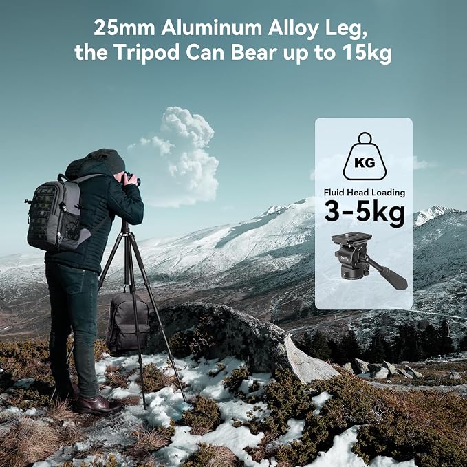 SmallRig CT180 Video Tripod, 72" Camera Tripod Monopod with Fluid Head, Aluminum Camera Tripod, 360° Panorama Fluid Head for Travel, Video, Live Streaming, Vlogging- 3760B - Image 6