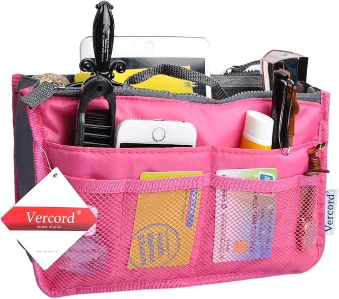 Vercord Purse Organizer Insert for Handbags Bag Organizers Inside Tote Pocketbook Women Nurse Nylon 13 Pockets Rose Small - Image 2