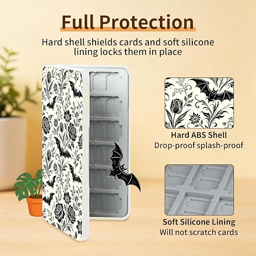 PERFECTSIGHT Switch Game Card Case for Nintendo Switch 2/ Lite / OLED, Switch 2 Game Holder Cartridge Case for Game Cards and 48 SD Cards, Cute Kawaii Portable Compact Storage Box, Bat - Image 4