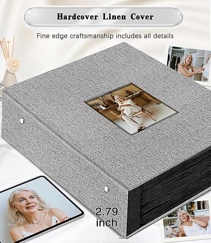 Ejblfe Photo Album 4x6,Linen Cover Slide-in Photo Album Book Can Holds 1000 4x6 Photos with 100 Black Sheets for Family,Wedding,Baby and Holiday Pictures (Gray) - Image 5