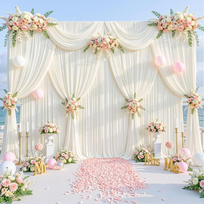 Ivory Backdrop Curtain for Wedding Parties Wrinkle Free Ivory Photo Curtains Backdrop Drapes Fabric Decoration for Baby Shower Photoshoot 5ft x 7ft,2 Panels - Image 9