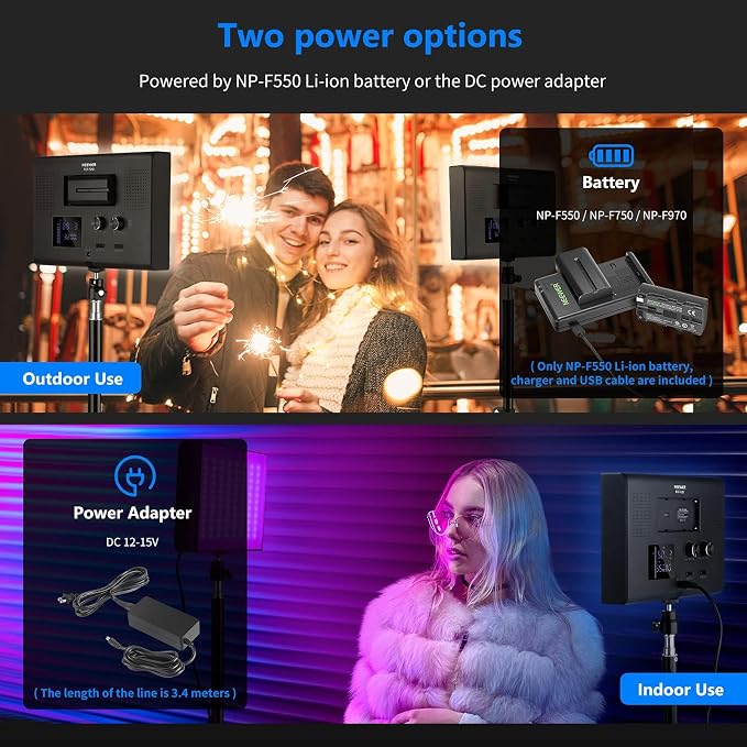 NEEWER 2 Pack RGB Video Light with Tripod Stands NP-F550 Batteries, Studio LED Panel Key Lighting Kit for Game Streaming YouTube Recording Photography Photoshoot Podcast, APP Control/CRI97+, RGB-P280 - Image 6