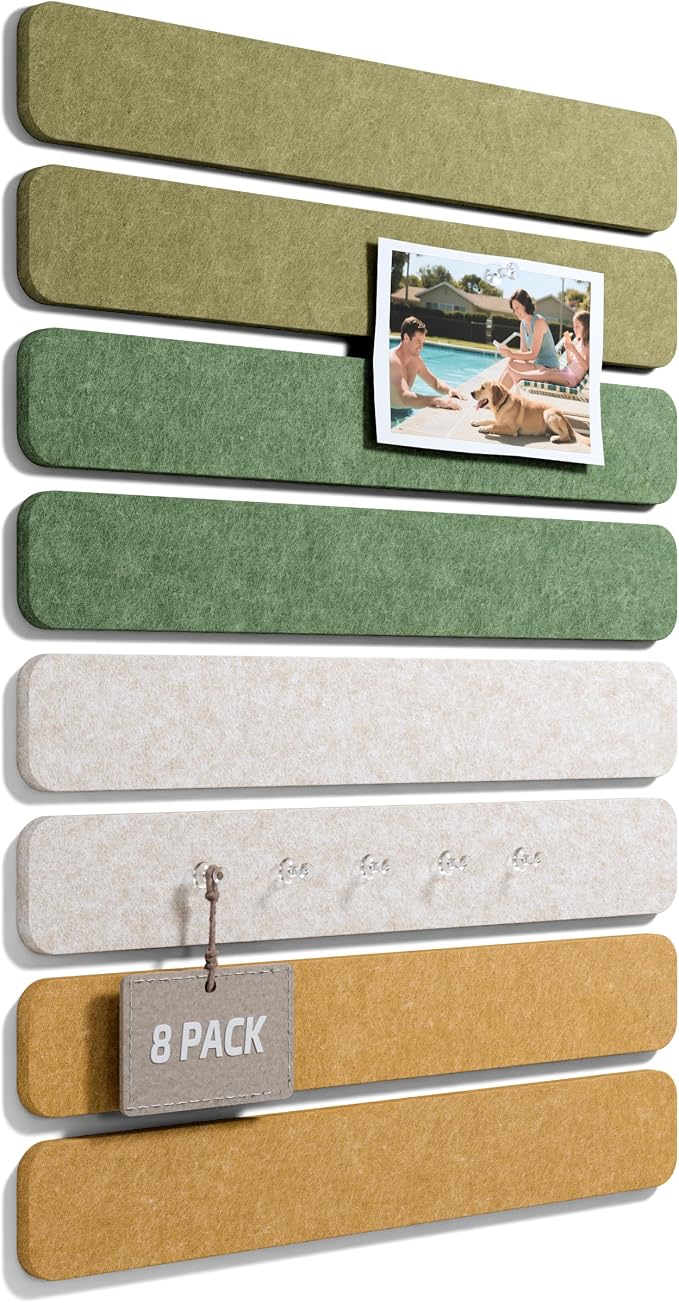 Fluxynara 13" x 2" Felt Wall Panels, Olive Grove | 8-Pack Includes 50 Push Pins and Adhesive Tabs for Photos, Notes and Decor in Bedroom Doors, Home Office or Studios by FLUXYNARA