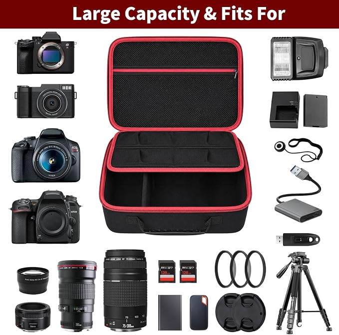 Camera Case for Canon/for Sony/for Nikon DSLR SLR Cameras, Large Capacity | EOS Rebel T7/R50/R6 Mark II/R100,Alpha 7 IV/ZV-E10/A6400/A6700/A6100,D7500,Lens/ Battery/Tripod Bag, Shoulder Strap, Box Only - Image 2