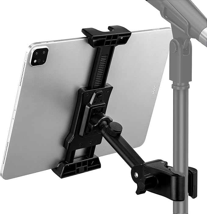 LZSIG Tablet Holder for Mic Stand, Adjustable iPad iPhone Mount for Music Stand - Compatible with Kindle/Android/Smartphones, Fits 4.7 to 13.5-inch Devices | Adjustable 360° Swivel Phone Stand for Tripod, Clamp Attachment Mount Fits 4.7-13.5" Screens, ... by LZSIG