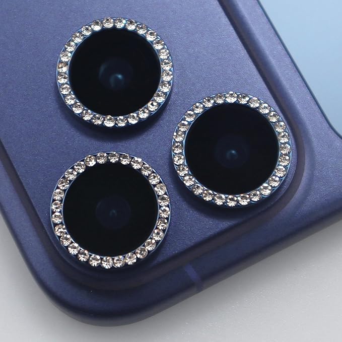 BONVAN for iPhone 17 Pro / 17 Pro Max Camera Lens Protector Bling Glitter Diamond Metal Crystal Tempered Glass Screen Accessories Rhinestones Lens Cover for iPhone 17 Pro/Pro Max (Dark Blue) - Image 4