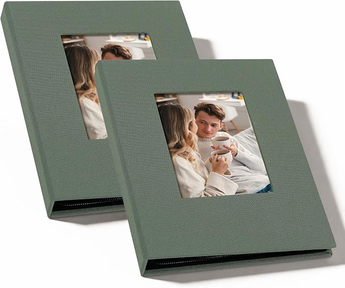 Small 4x6 Photo Album 24 Pockets Linen Cover Gray Green 2 Pack | Linen Cover, Front Window, Portable Mini Picture Book, Travel Wedding Memories by Remowith