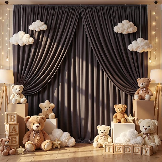 10x12 ft Brown Backdrop Curtains for Weddings, Birthdays and Photos | 2 Panels 5x12 ft, Wrinkle-Free Polyester Drapes, Washable, Ironable, 4 in Rod Pocket for Baby Showers Photography Background - Image 2