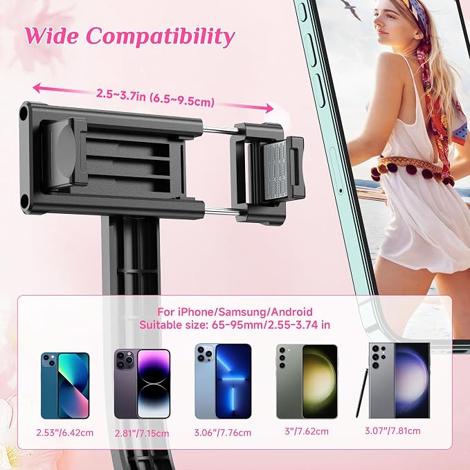Selfie Stick Tripod with Fill Light, All in One Extendable Selfie Stick with Detachable Wireless Remote, Flexible Phone Tripod Stand Compatible with iPhone/Galaxy, Compact Size & Lightweight - Image 5