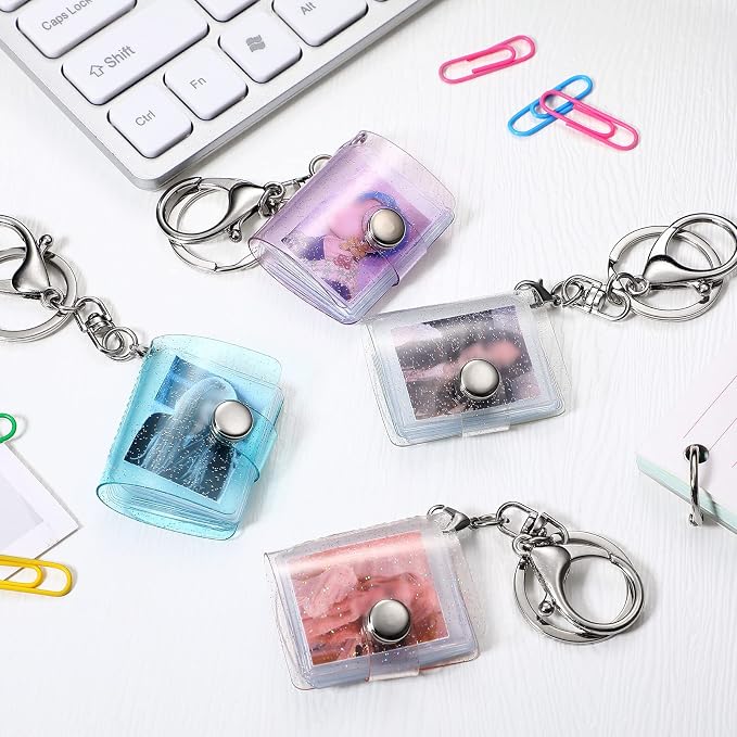 Crtiin 4 Pack 1 Inch Mini Small Photo Album 16 Pockets Photo Storage with Keychain Mini Album Keychain for Picture Card Holder Storage Book Wedding Anniversary Birthday - Image 3
