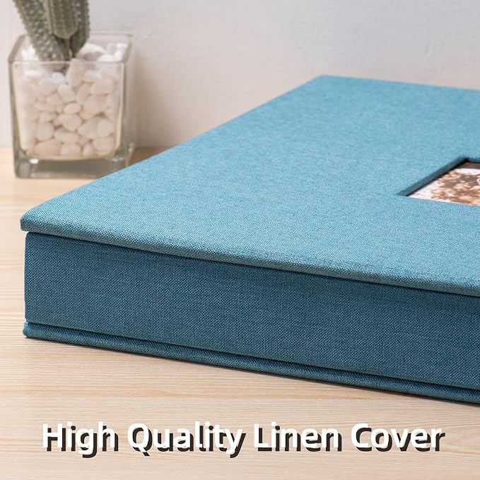 HoneyTolly Large Photo Album Self Adhesive, DIY Scrapbook Album for 600 Photos, 13"x12.6" 120 Pages Linen Cover Memory Book(Sky Blue) - Image 6
