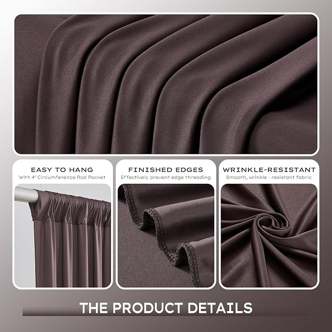 20x10ft Wrinkle Free Brown Backdrop Curtains for Party Background, 4 Panels 5x10ft Silky Polyester Photo Backdrop Drapes Back Drop Cloth for Wedding Birthday Photography Baby Shower Decor - Image 3