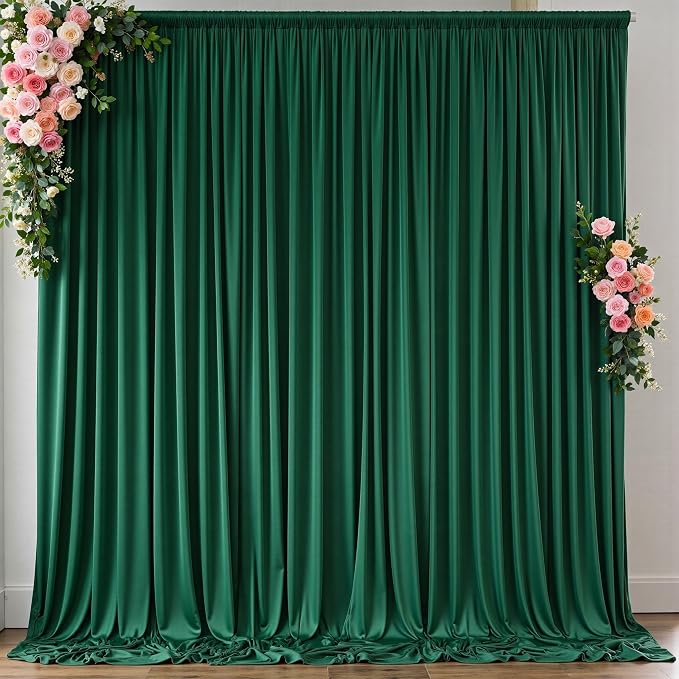 10 ft x 8 ft Wrinkle Free Hunter Green Backdrop Curtain for Parties, Fabric Dark Green Photo Backdrop Drapes 2 Panels 5x10ft for Baby Shower Wedding Birthday Party Photography Curtains by Outpain