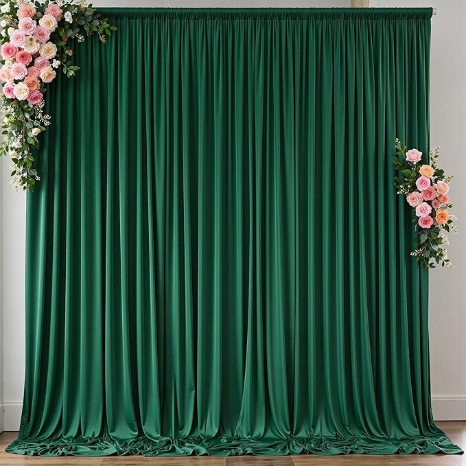 10 ft x 10 ft Wrinkle Free Hunter Green Backdrop Curtain for Parties, Polyester Dark Green Photo Backdrop Drapes 2 Panels 5x10ft for Baby Shower Wedding Birthday Party Photography Curtains by Outpain