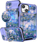 Buleens for iPhone 15 Case 6.1 Inch - with Ring Stand & Camera Cover Aesthetic Cute Designed for Women Girls Girly Pretty Blue Water Lily for Phone Case for iPhone 15 Compatible with Magsafe by Buleens