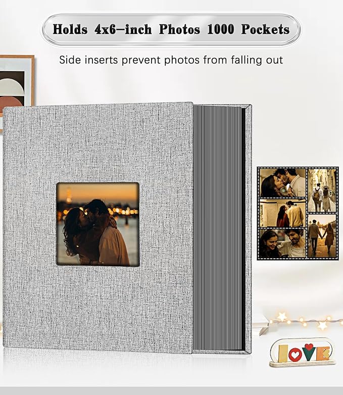 Ejblfe Photo Album 4x6,Linen Cover Slide-in Photo Album Book Can Holds 1000 4x6 Photos with 100 Black Sheets for Family,Wedding,Baby and Holiday Pictures (Gray) - Image 3