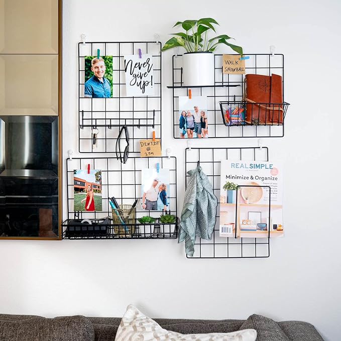 ODOXIA Wall Grid Accessories | Hanging Basket, Hooks Rack & Shelf | Wire Panel Display Shelf & Hooks | Grid Storage - Image 4