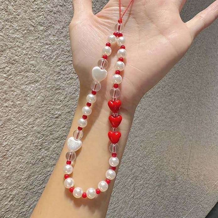 Beaded Phone Charm Lanyard Strap Girly Style Fixed Beads Pearl Lanyards - Image 3