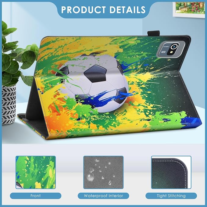 DETUOSI Universal 10.1 inch Tablet Case,Scratch Resistant | For ECOPAD ‎TH-KK12C,URAO X109,Aiprotablet C20e,Folio Leather Protective Cover,2-Angle Viewing Stand,3 Card Slots,Football - Image 7