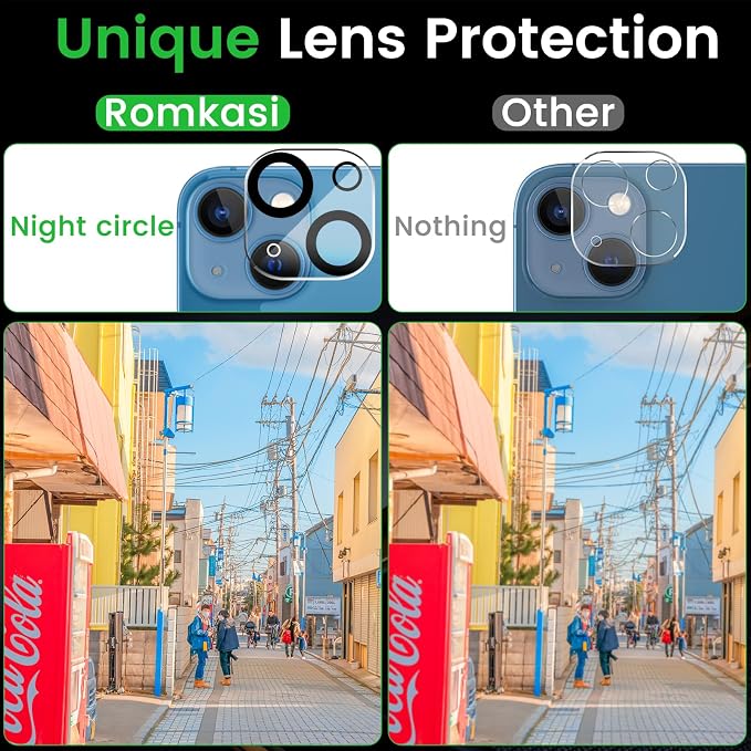 Romkasi 3 Pack Privacy Screen Protector for iPhone 13 6.1 Inch with 3 Pack Camera Lens Protector, Anti Spy Tempered Glass Film, Anti-Scratch, Touch Sensitive, Case Friendly - Image 6