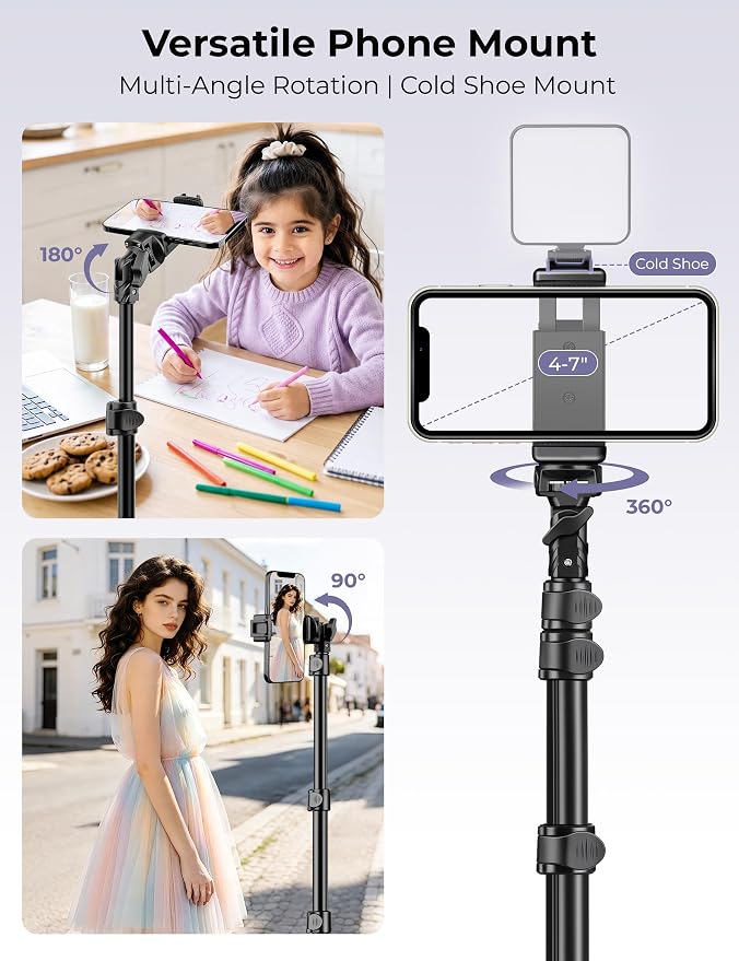 Phone Tripod Stand, 81" Tall Cellphone Tripod for iPhone with Gooseneck | Flexible Portable Phone Stand for Recording with Remote, Compatible with iPhone 17 16 15 Pro Android Camera - Image 5