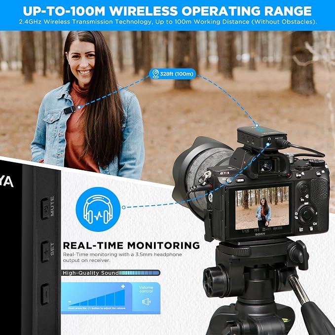 BOYA by-XM6 S1 Mini Wireless Microphones,OLED Lavalier Microphone Wireless with Mono/Stero & Monitoring for DSLR Camera/Camcorder/iPhone/Smartphone YouTube Vlog Live Stream Podcast - Image 4
