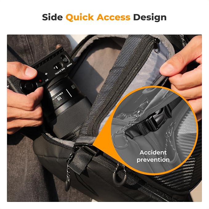 K&F CONCEPT Hardshell Camera Sling Bag, 10L EVA Case with Tripod Holder | EVA hardshell Camera Sling. Fits Mirrorless & Small DSLR. 5 Padded Dividers. Strap 33-43.7 in. Water & shock proof. - Image 6