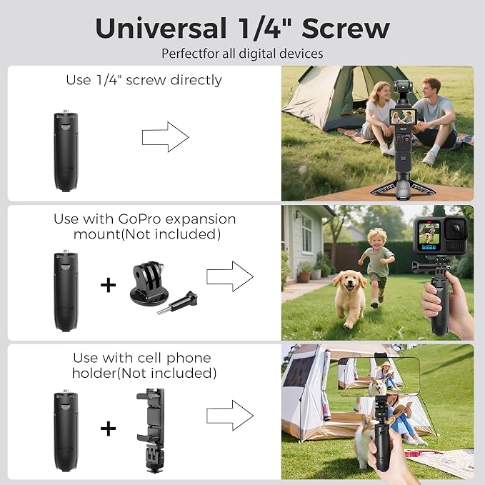 0.01S Auto Open Mini Tripod for DJI Osmo Pocket 4P/4/3&Insta360 Luna Ultra | LEEKAI PX01 Automatic Desktop Stand & Grip with 1/4"Screw for Action 6/5 Pro/4/3, Insta360 X5/X4/X3, Gopro, Xtra Muse - Image 3
