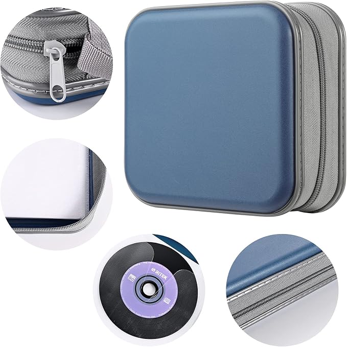 LIOVODE DVD Case, 48 Capacity Hard Plastic CD Case Holder for Car | DVD Storage, Hand Strap, Zipper Closure, Scratch-Resistant Sleeves, CD Storage for Music Blu-Ray Game Disc for Travel Office - Image 4