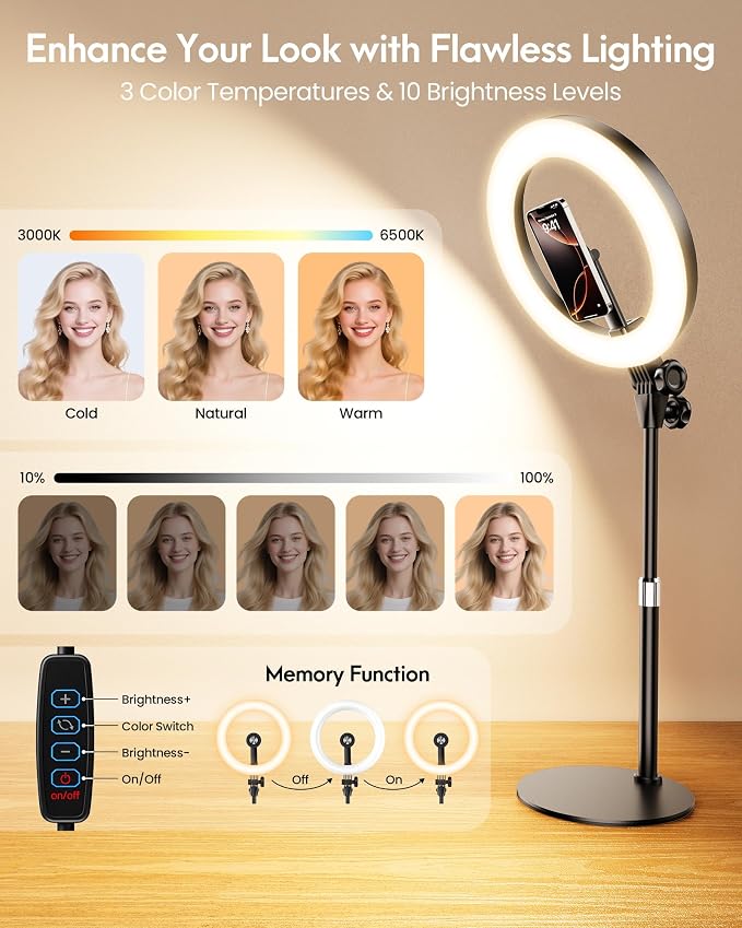 Upgrade 10.5" Ring Light for Desk with Magnetic Phone Holder for Computer | 30 Light Modes, Zoom Lighting for Computer, Desk Light for Video Conference, Circle Light for Video Recording, Streaming - Image 5