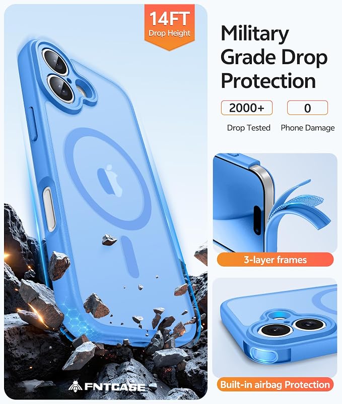 FNTCASE for iPhone 17 Case, Compatible with Magsafe, Glass Screen Protector | Full Camera Protection, Translucent Matte, 14FT Military Grade Drop Proof, Shockproof Protective Phone Cover, Ice Blue - Image 5