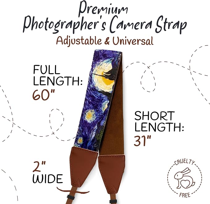 Art Tribute Camera Strap - Shoulder, Crossbody & Neck Camera Strap for Photographers, Fits All Cameras, Canon Nikon Sony Fujifilm, Padded Strap W/Quick Release, Leather Ends, Van Gogh Starry Night - Image 5