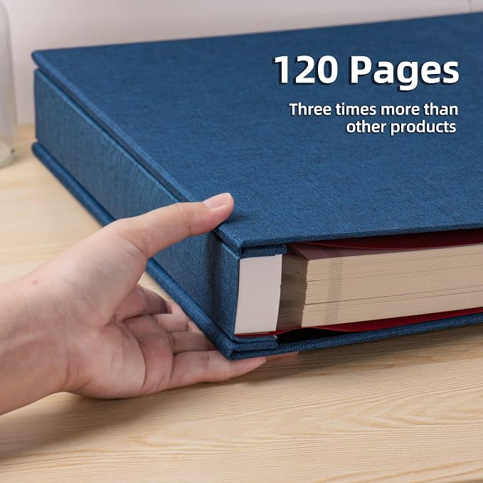 Large Photo Album Self Adhesive 4x6 5x7 3x5 8.5x11 Scrapbook Magnetic Album DIY Scrap Book Length 13 x Width 12.8 (Inches) 120 Sticky Pages Linen Cover DIY Photo Album (Blue) - Image 4