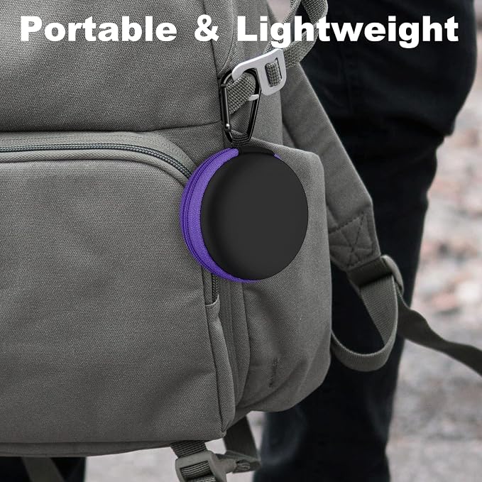 Round Earbud Case Portable EVA Carrying Case Storage Bag Cell Phone Accessories Organizer with Carabiner for Earphone, Earbud, Earpieces, SD Memory Card, Camera Chips, Purple - Image 8