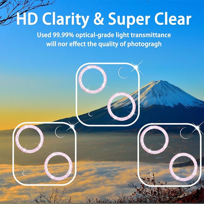 3 Pack Dengduoduo Tempered Glass Camera Lens Protector for iPhone 13 6.1" & iPhone 13 Mini 5.4", Bling Glitter Sparkle Ultra HD, 9H Hardness, Anti-Scratch, Case Friendly, Easy to Install [No Affect on Night Shots] - Image 3