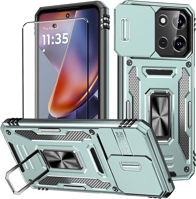 for Moto G 2025 Case with Screen Protector and with Camera Cover, 360°Military Grade Rotatable Kickstand (Heavy Duty) Shockproof Protective, Case for Google Pixel Alpine Green by Aozuoton