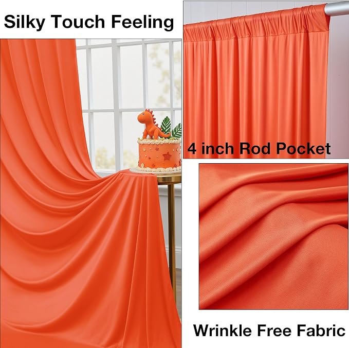 20ftx10ft Wrinkle Free Orange Backdrop Curtains for Parties, Silky Polyester Photo Backdrop Drapes 4 Panels 5x10ft Back Drop Cloth for Wedding Birthday Baby Shower Photography Background - Image 2