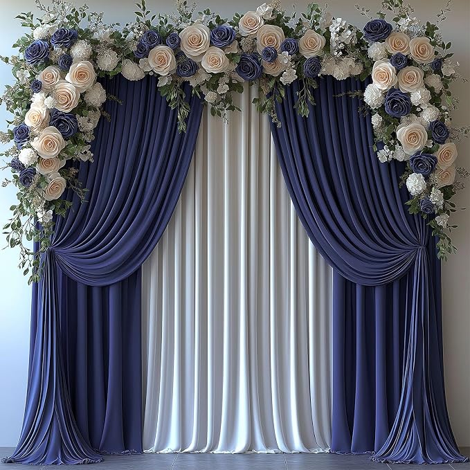 ESGOTBME 40x10ft Wrinkle Free Navy Blue Backdrop Curtain for Parties Soft Fabric Drapes Wedding Curtain Backdrop for Birthday Party Decorations Background for Photography 5x10ft, 8 Panels - Image 4