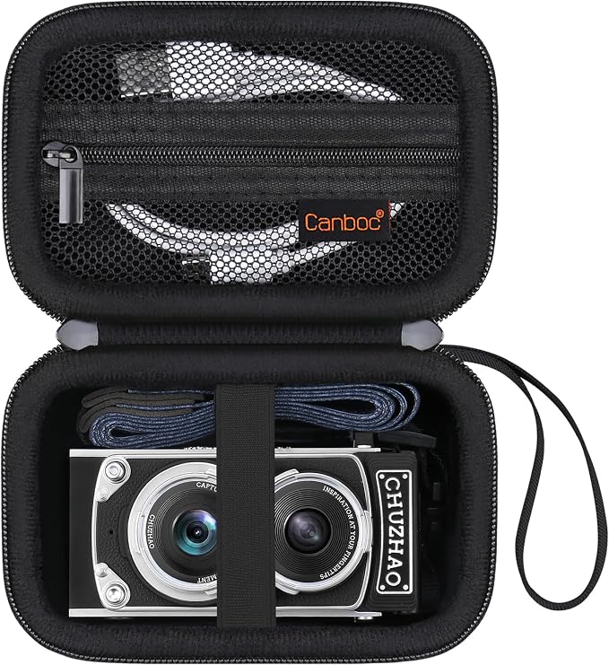 Canboc Carrying Case for CHUZHAO Vintage Mini Digital Camera, Black | Portable TLR Style Retro Camera Bag, Mesh Pocket fits USB Cable, SD Card, Case Only by Canboc