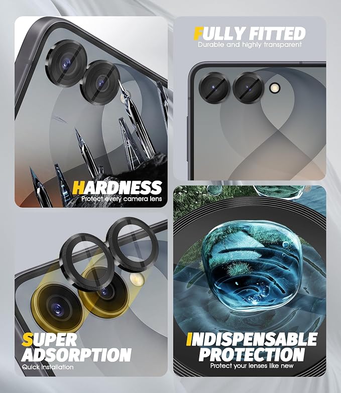 Orzero (2 Sets Camera Lens Protector for Samsung Galaxy Z Flip 8/Flip 7, [EZ Install] [Case-Friendly] 9H Tempered Glass CD Pattern Lens Cover, Military-Grade Shockproof, HD Clarity Anti-Glare - Black - Image 3