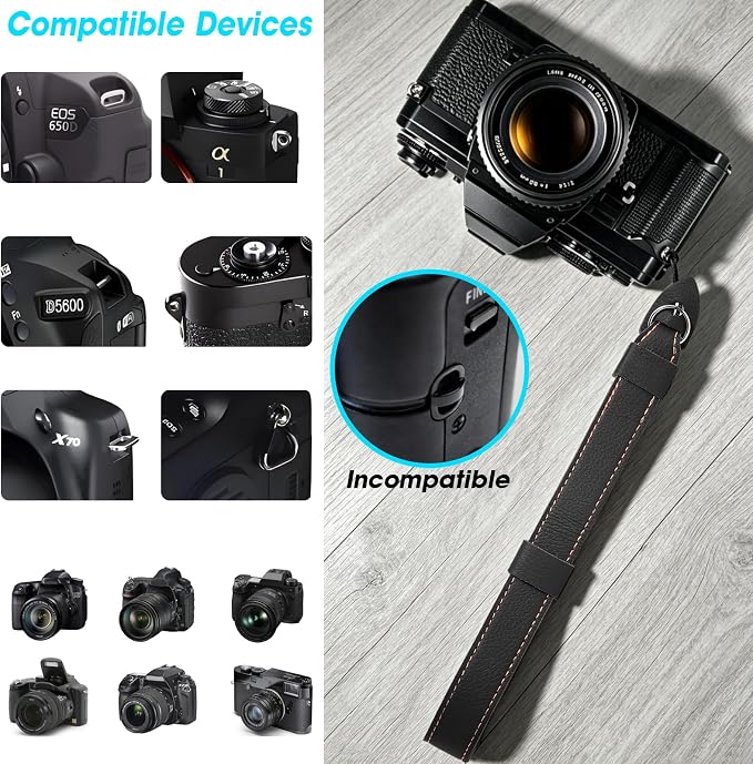Camera Wrist Stra - Camera Straps for Photographers, Camera Hand Strap | Adjustable Wrist Camera Strap with Safer Connector for DSLR SLR Mirrorless Cameras (Black) - Image 2