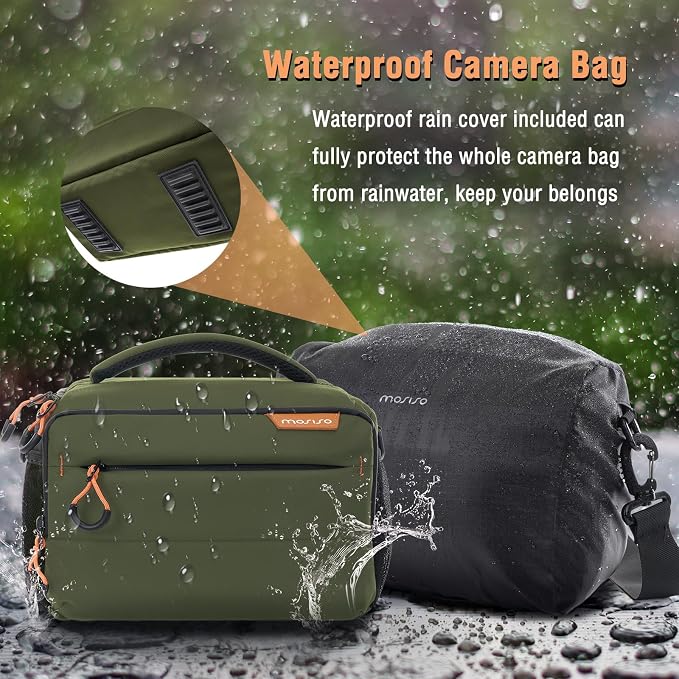 MOSISO Small Camera Bag for Photographers, Camera Shoulder Bags, Army Green | DSLR/SLR/Mirrorless Cameras,Waterproof Crossbody Padded Photography Bag with Rain Cover for Canon/Nikon/Sony - Image 5