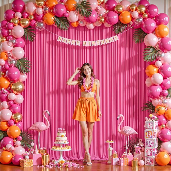 16ftx10ft Wrinkle Free Hot Pink Backdrop Curtain - 10 Feet Photography Backdrop Drapes, Silky Polyester Back Drop Cloth for Wedding Baby Shower Balloon Arch Background - Image 2