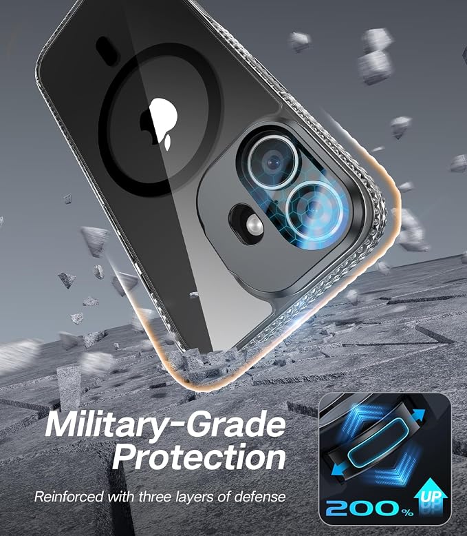VOFATA [Upgraded] for iPhone 16 Case with Camera Cover Stand [Fit for MagSafe][9H Camera Lens Protector] Mil-Grade Protection Transparent Magnetic iPhone 16 Phone Case, Clear Black - Image 6