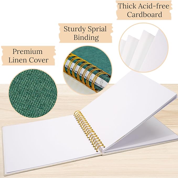10"x10" Scrapbook Photo Album Linen Cover 40 Sheets 80 Pages White Paper | Green Hardcover Kraft White Pages Memory Book, for Travel Wedding Guest Book Christmas Baby Fits 4x6 & Instant Photos - Image 7