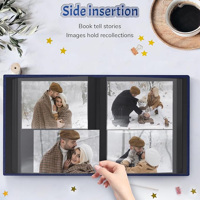 Popotop 4x6 Photo Album 200 Pictures, Linen Hardcover, Reinforced Spine | Compact 200-Photo Capacity, Acid-Free PP Slip-In Pockets, 2 Photos per Page, Black Inner Pages, No Memo Space - Image 5