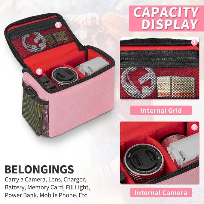 Camera Carrying Case, Camera Storage Bags Anti-Shock Crossbody Camera Case | Digital Camera Case with Rain Cover Compatible for Canon, Nikon, Sony, Fuji DSLR/SLR/Mirrorless Cameras, Lens and Accessories - Image 5