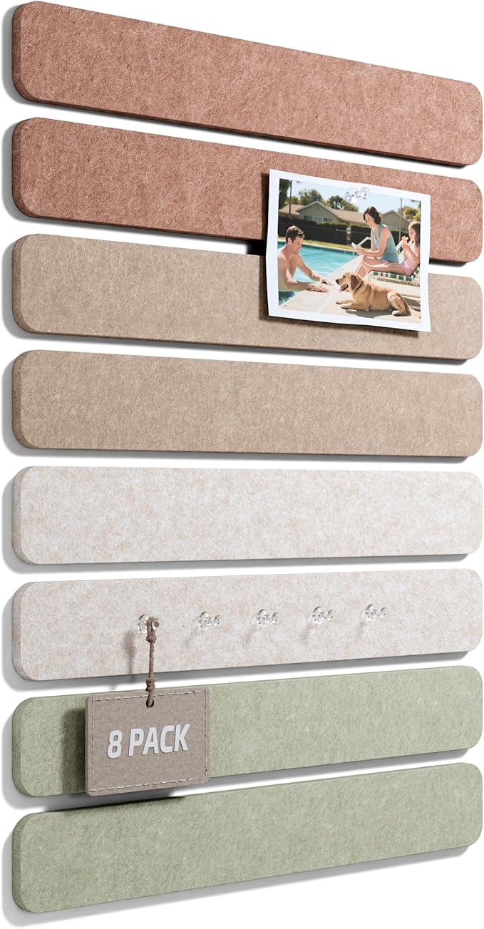 Fluxynara 13" x 2" Felt Wall Panels, Boho | 8-Pack Includes 50 Push Pins and Adhesive Tabs for Photos, Notes and Decor in Bedroom Doors, Home Office or Studios by FLUXYNARA